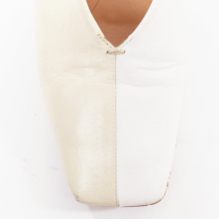 JIL SANDER beige white two tone leather ankle ring ballet flats EU35