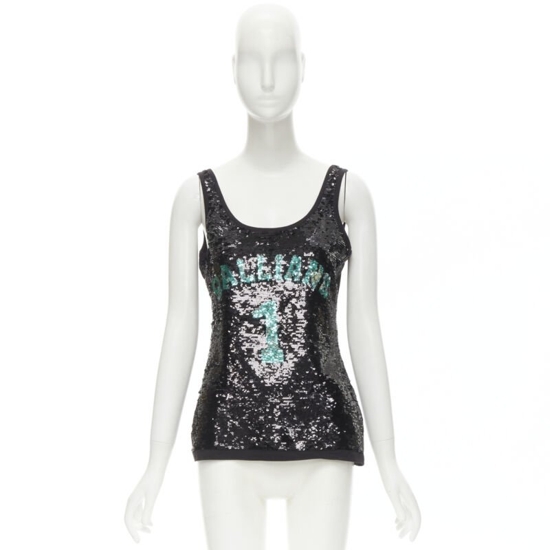 GALLIANO Vintage John Galliano 1 black green sequins Y2K tank top M