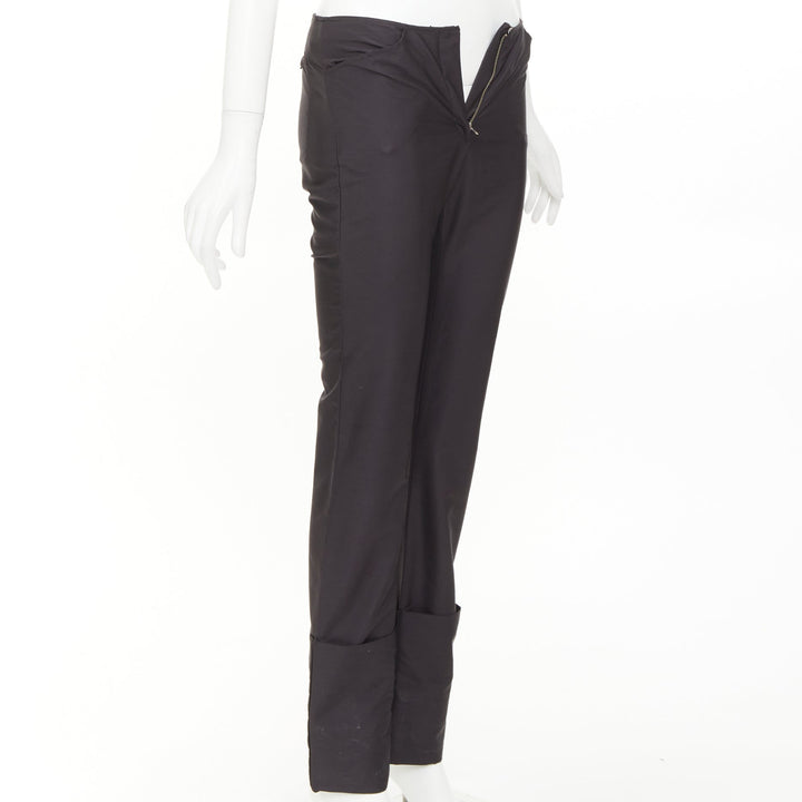 HELMUT LANG black nylon zip fly rolled cuffed flare pants IT40 S