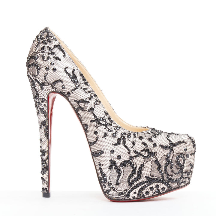 CHRISTIAN LOUBOUTIN Stardust 160 Satin Lace pink black strass platform EU37.5