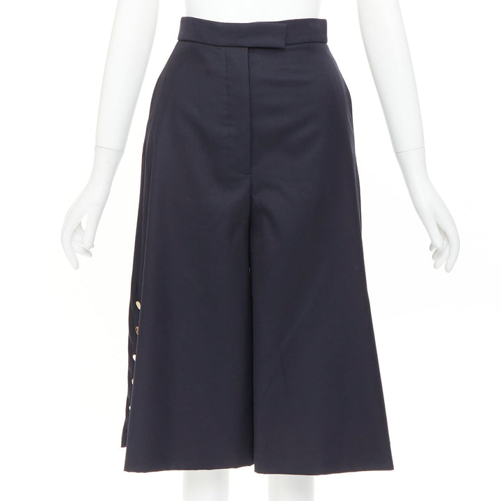 THOM BROWNE navy wool side button sailor striped lining culottes shorts IT36 XXS