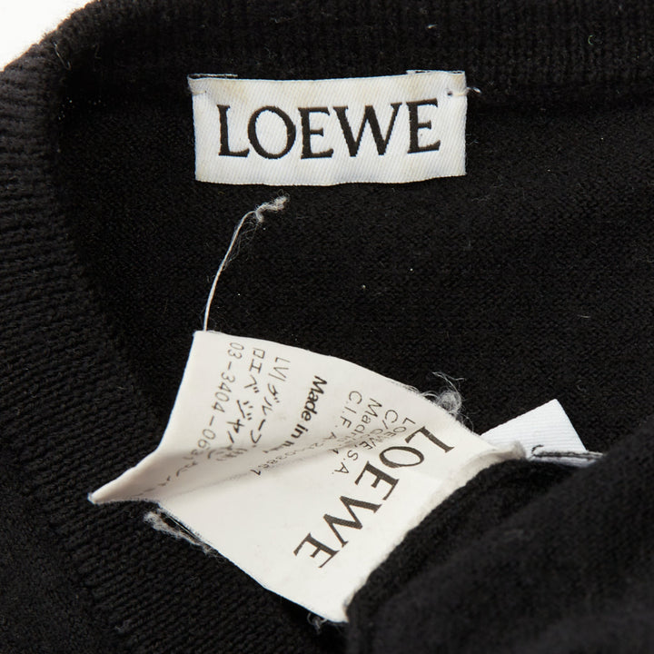 LOEWE JW Anderson black merino wool embroidered anagram logo knit crew sweater S