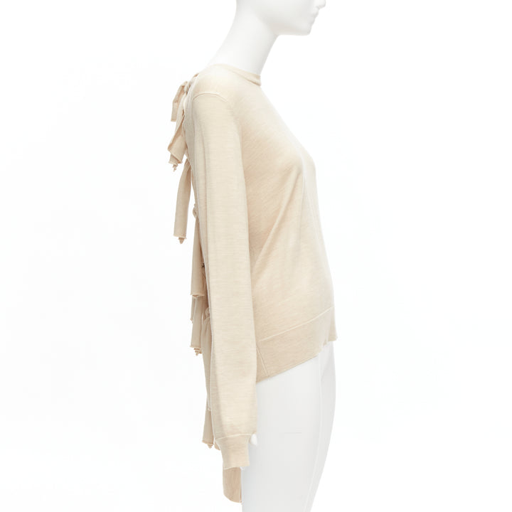 OLD CELINE Phoebe Philo beige wool silk knot tie back cut out sleeves sweater M