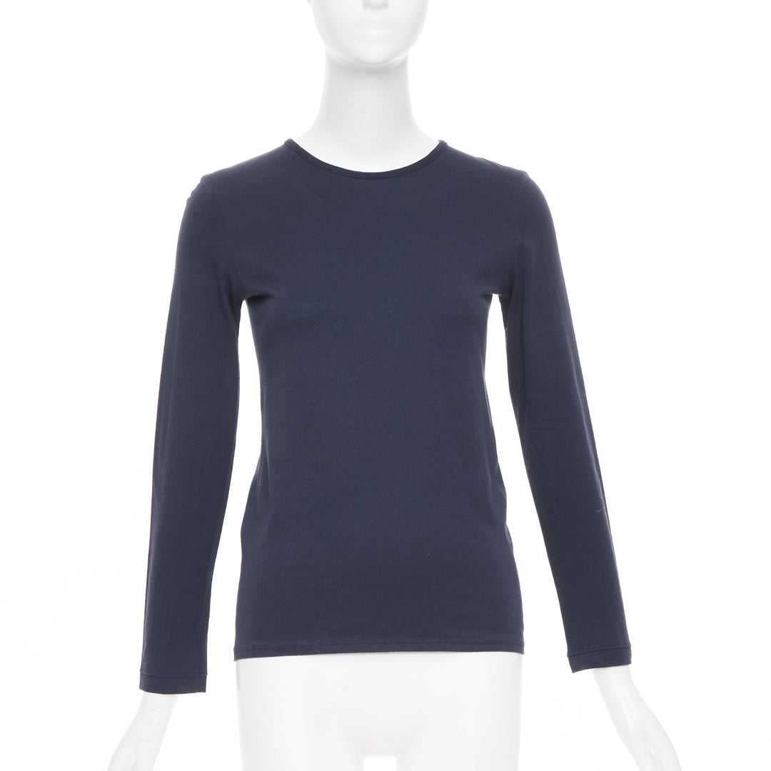 THE ROW black long sleeve seam back soft cotton jersey basic crew neck top XS