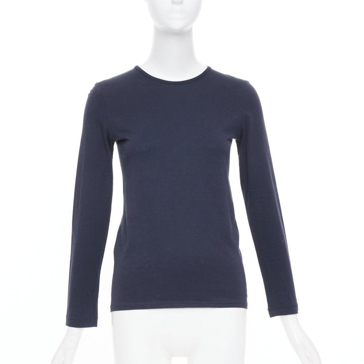 THE ROW black long sleeve seam back soft cotton jersey basic crew neck top XS