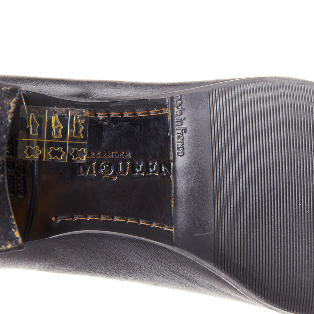 ALEXANDER MCQUEEN black cream leather bicolor panelled venetian loafer EU43
