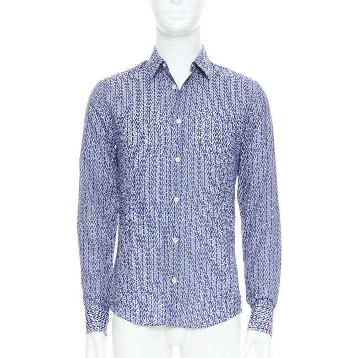 MAISON MARGIELA blue white cotton knitted print dress shirt Sz 1 S