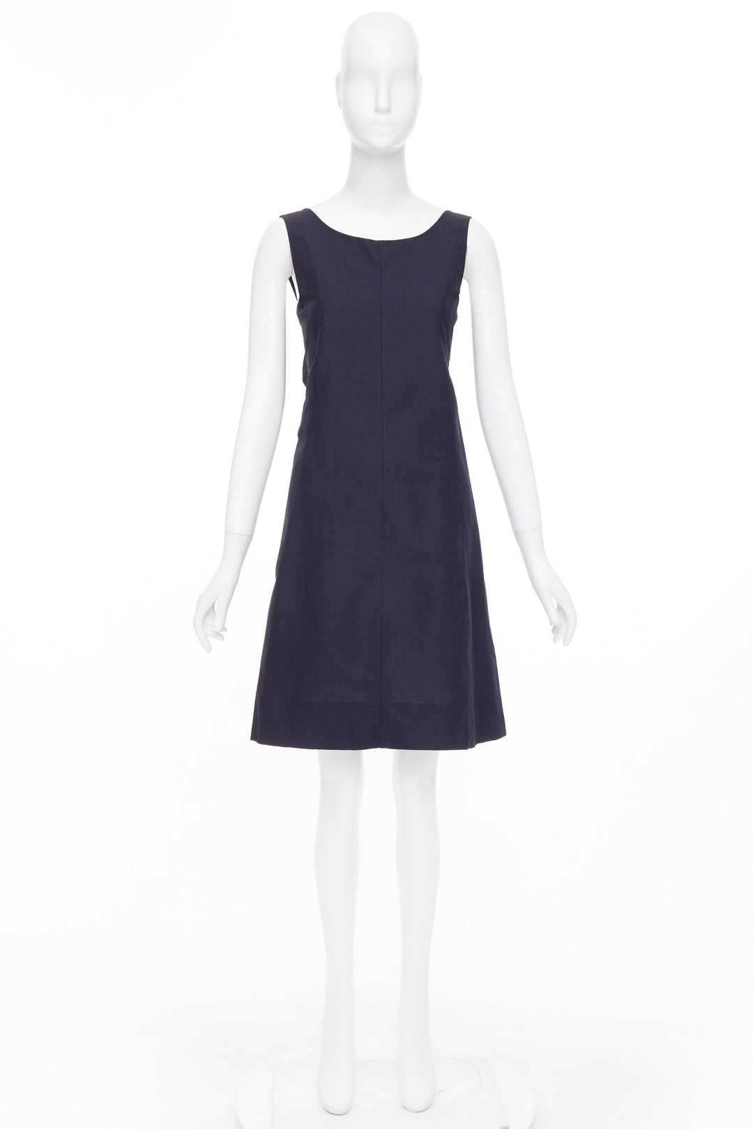 MARNI navy cotton linen blend dipped cowl neck back shift dress IT38 XS
