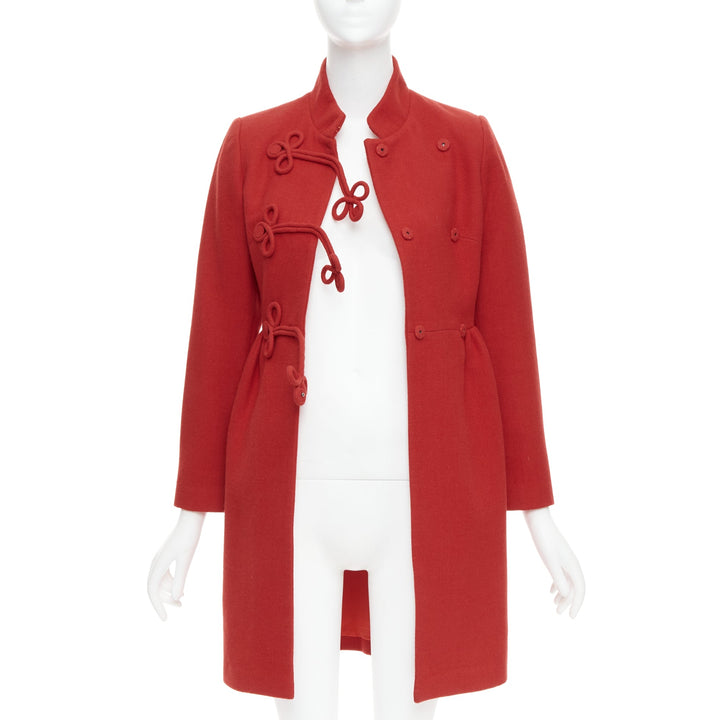 VALENTINO red wool Chinoiserie knot button double breasted coat IT38 XS