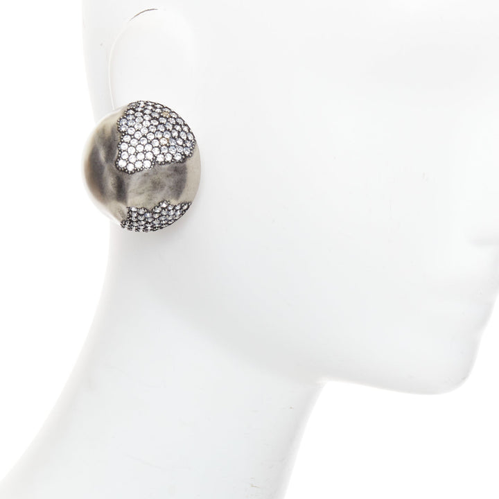 SAINT LAURENT crystal embellished aged silver metal dome clip on earrings Pair