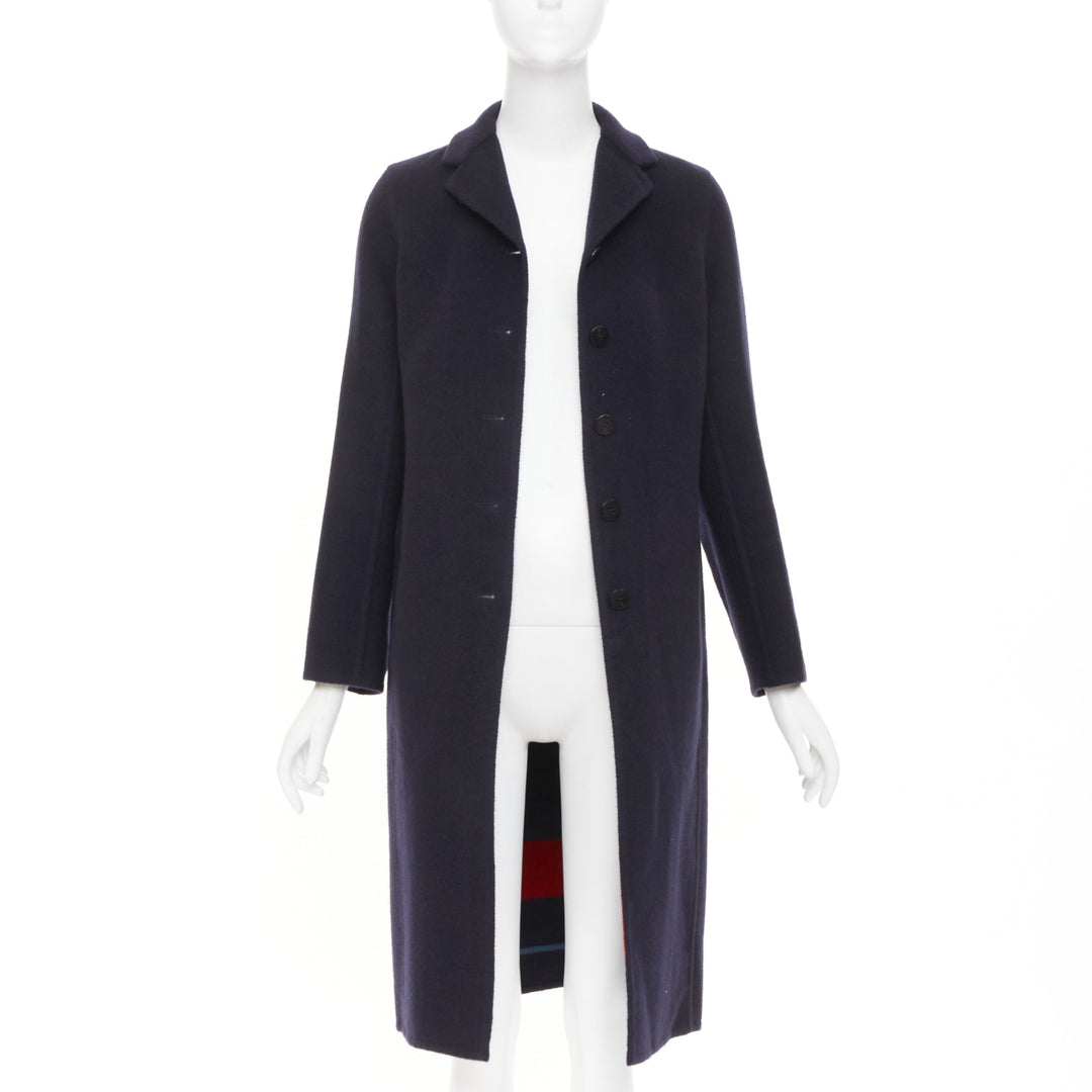 HERMES solid black double face pure cashmere single breasted outerwear FR34 XS