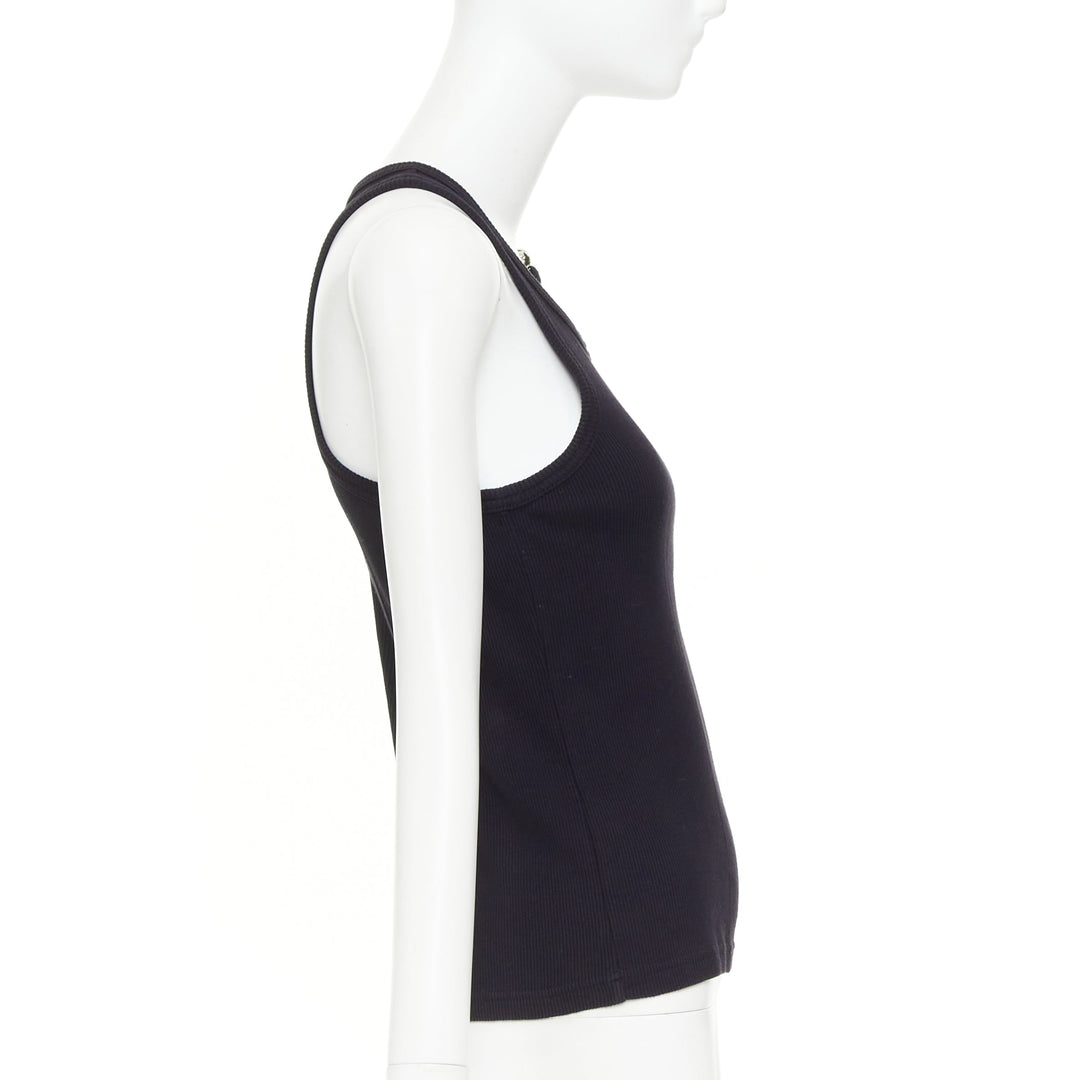 JEAN PAUL GAULTIER The Piercing black gold silver ring detail ribbed tank top S