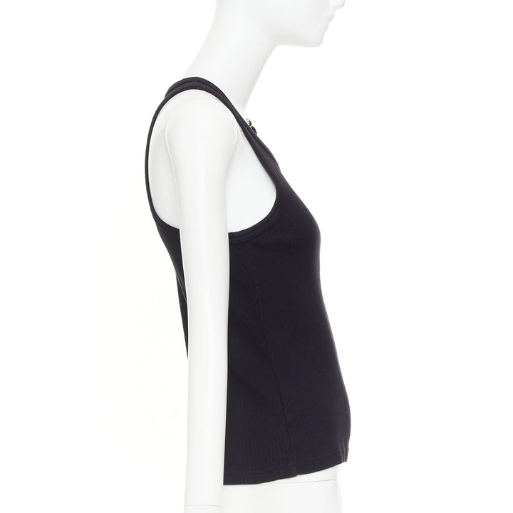 JEAN PAUL GAULTIER The Piercing black gold silver ring detail ribbed tank top S