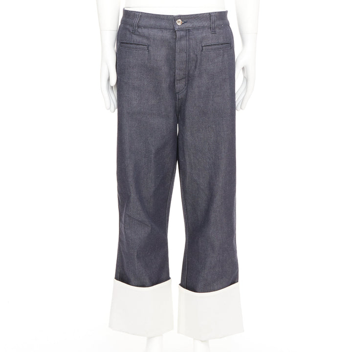 LOEWE 2018 Runway blue denim contrast white cuff turn up fisherman jeans IT50 L