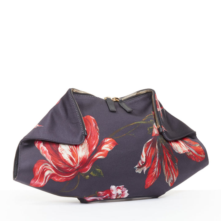 ALEXANDER MCQUEEN 2012 De Manta black red Tulip floral silk satin clutch bag