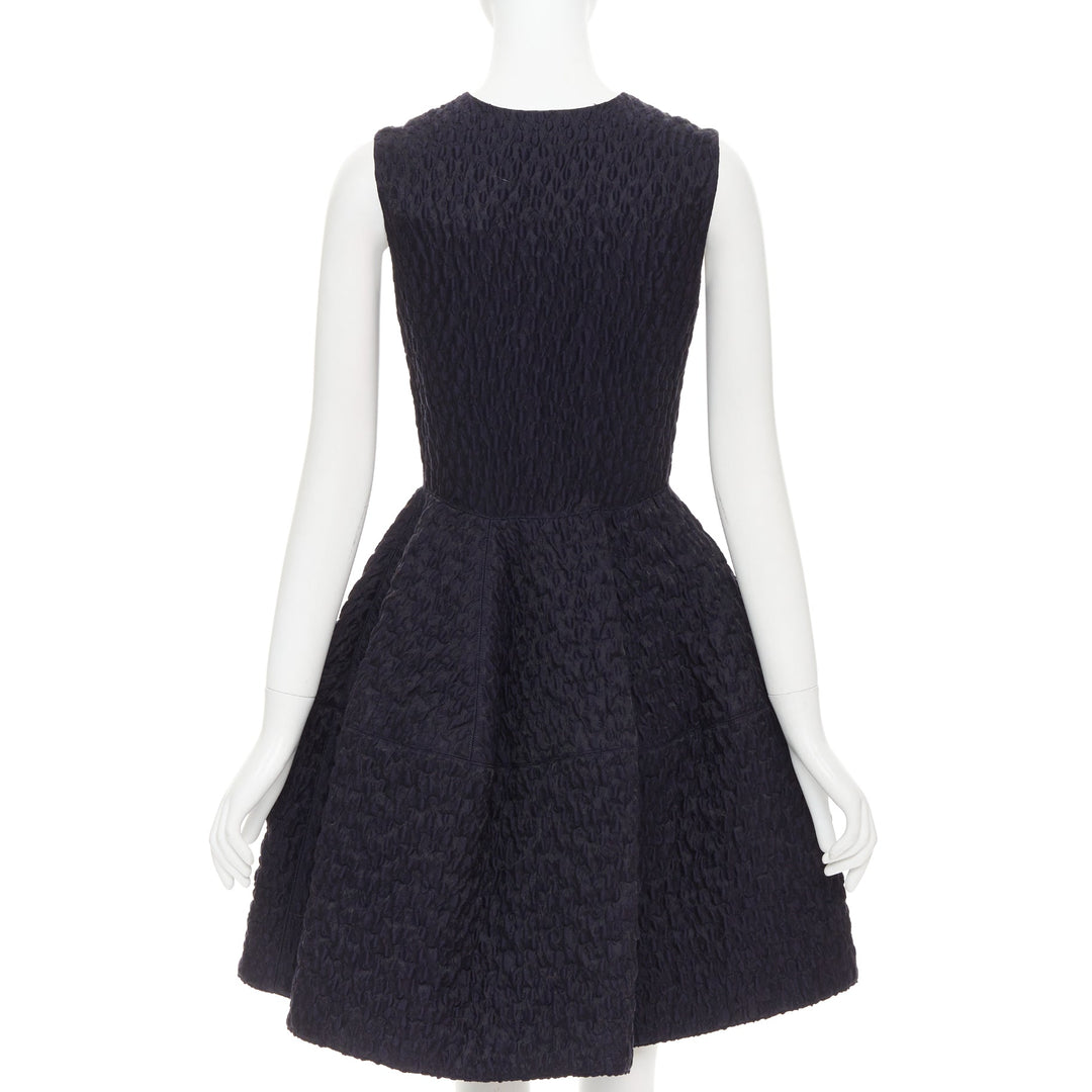 JOURDEN ANAIS navy blue black wool blend cloque fit flare cocktail dress FR38 M