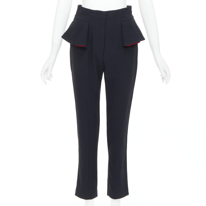 ALEXANDER MCQUEEN 2013 black red lined peplum cropped trousers IT40 S