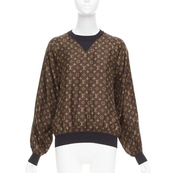 LOUIS VUITTON brown 100% silk LV monogram pullover sweater Nicki Minaj