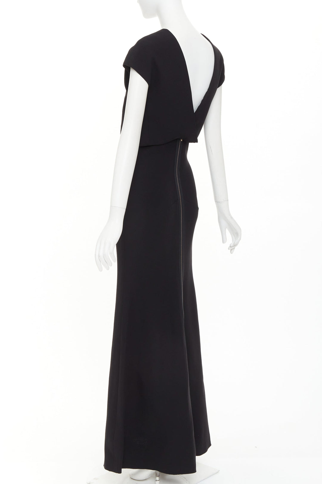 VICTORIA BECKHAM black silk wool crepe layered top gown maxi dress UK8 S