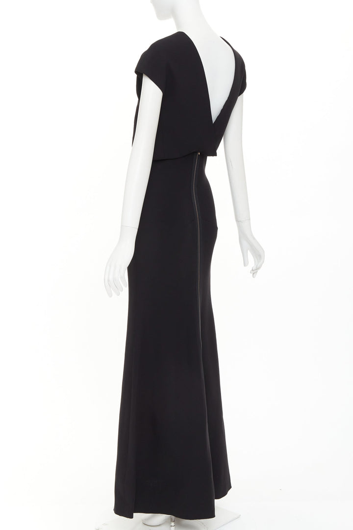 VICTORIA BECKHAM black silk wool crepe layered top gown maxi dress UK8 S
