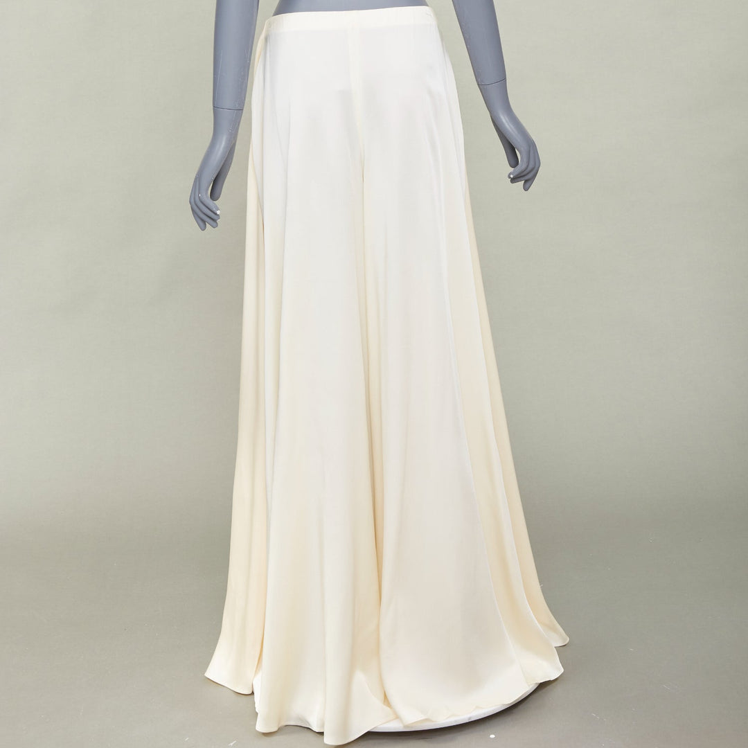 ROSETTA GETTY cream fluid satin woven palazzo utility wide leg pants US8 L
