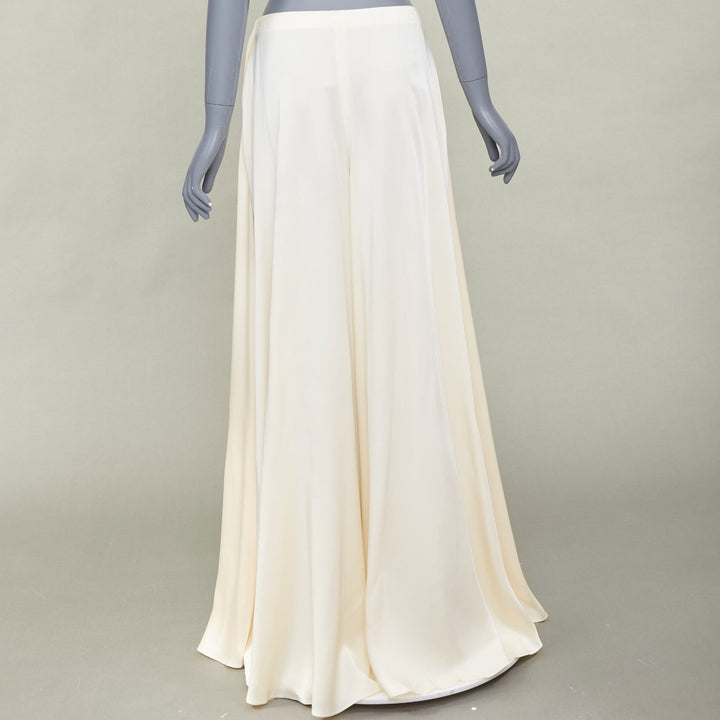 ROSETTA GETTY cream fluid satin woven palazzo utility wide leg pants US8 L