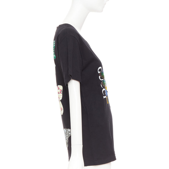 GUCCI 2018 black cotton vintage logo embroidered dragonfly jersey tshirt XS