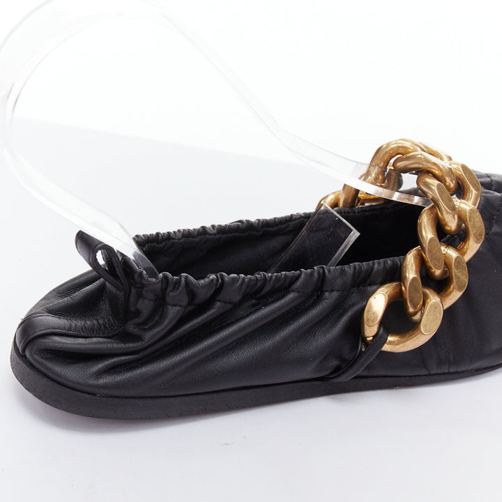 STELLA MCCARTNEY Falabella Ballerina black vegan leather gold chain flats EU37