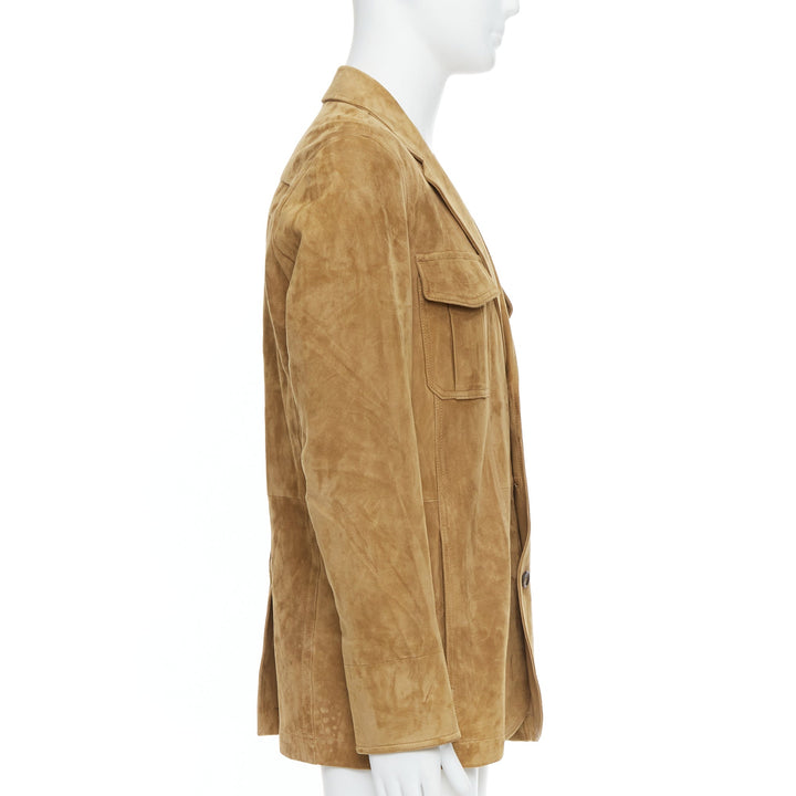 DUNHILL brown genuine suede lambskin leather utility blazer jacket M