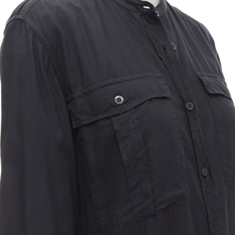 DRIES VAN NOTEN black washed cotton cargo pocket button front shirt FR36 XS