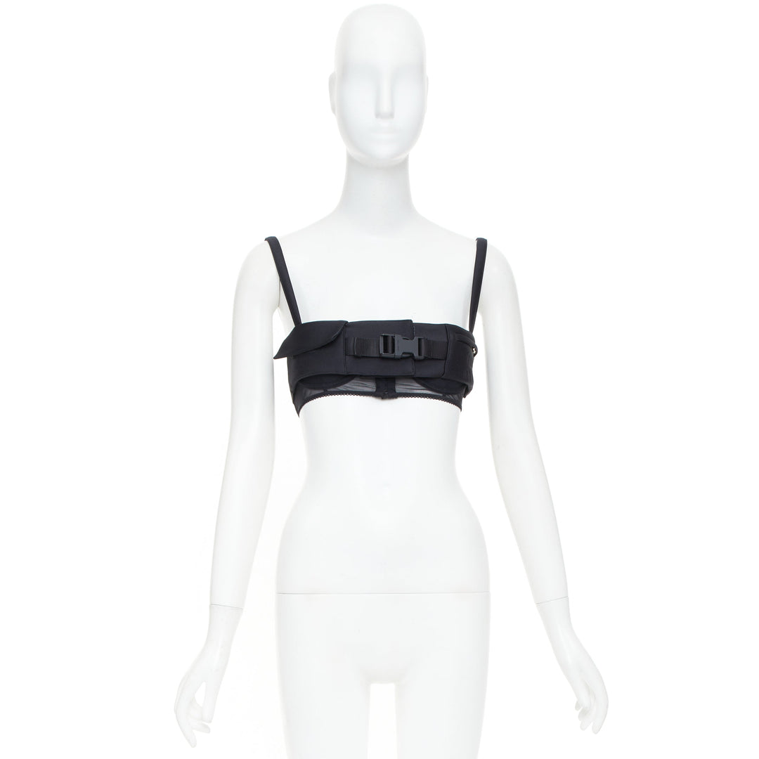 MIU MIU 2023 Runway Radzimir utility buckle pocket bralette top black IT38 XS