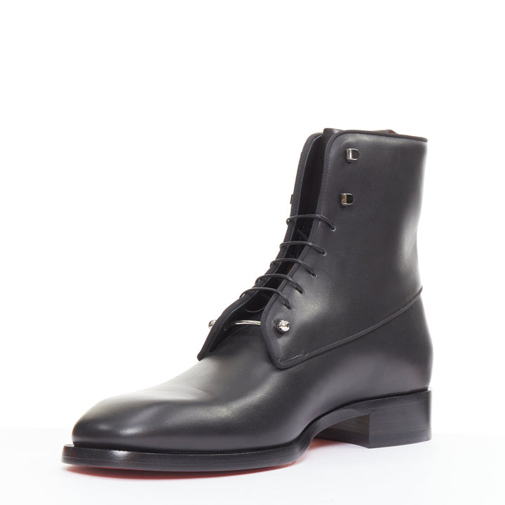 CHRISTIAN LOUBOUTIN Chambeli Boot Flat black barbell lace leather boot EU43 US10