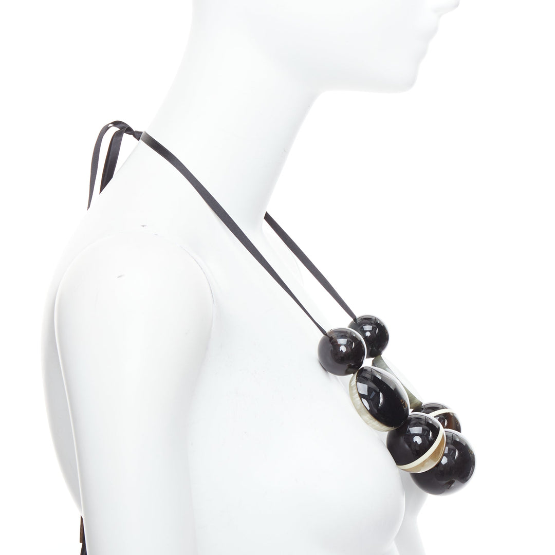 MARNI black khaki acrylic giant balls tie ribbon statement necklace