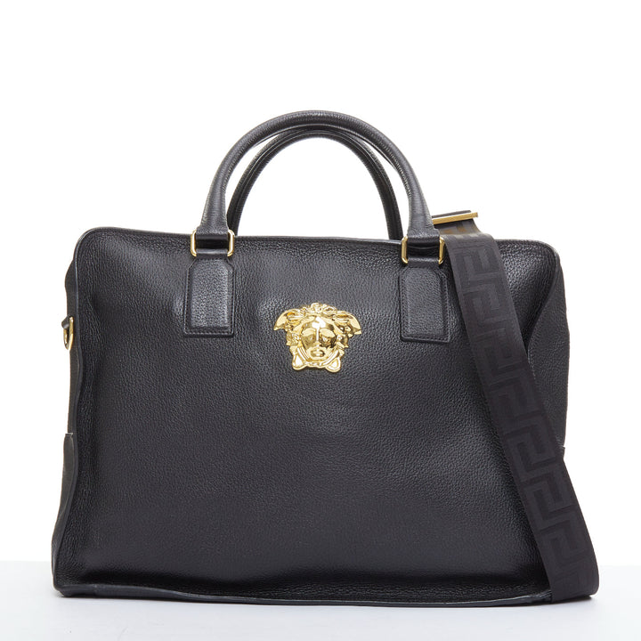 VERSACE Medusa Palazzo black calfskin gold emblem laptop briefcase bag