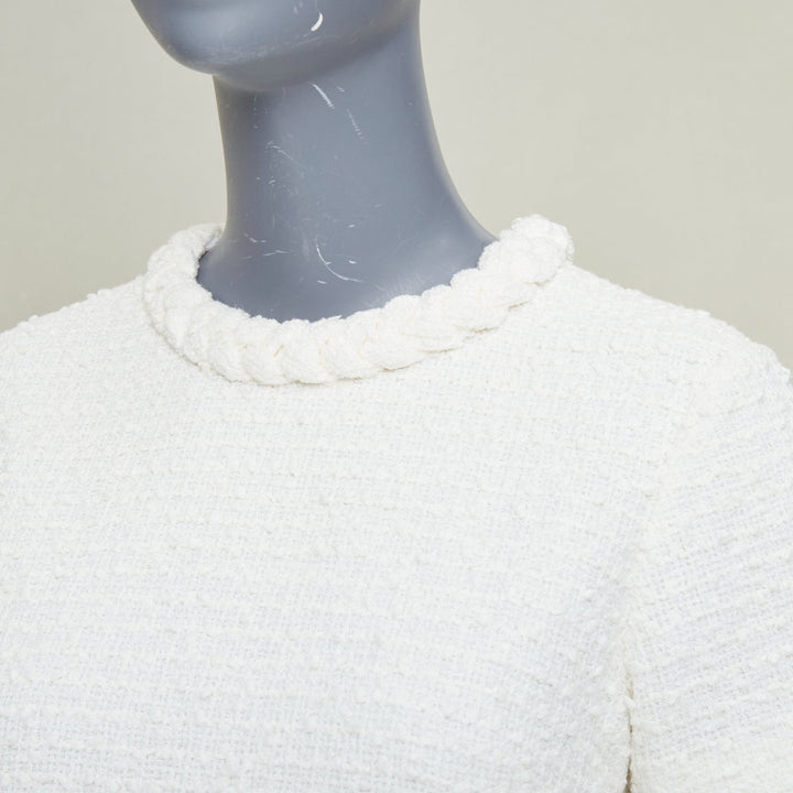 VALENTINO 2021 Roman Stud optical white cotton tweed short sleeve dress IT40 S