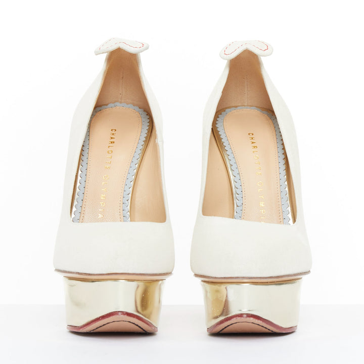 CHARLOTTE OLYMPIA 2011 Dolly cream suede gold island platform pumps EU36