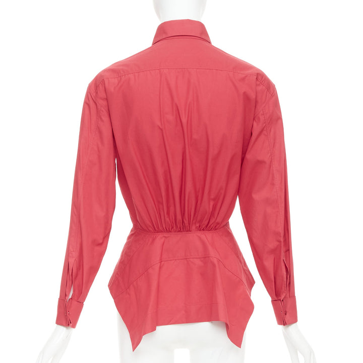 ALAIA red cotton curved tulip petal peplum  puff sleeves shirt FR36 S