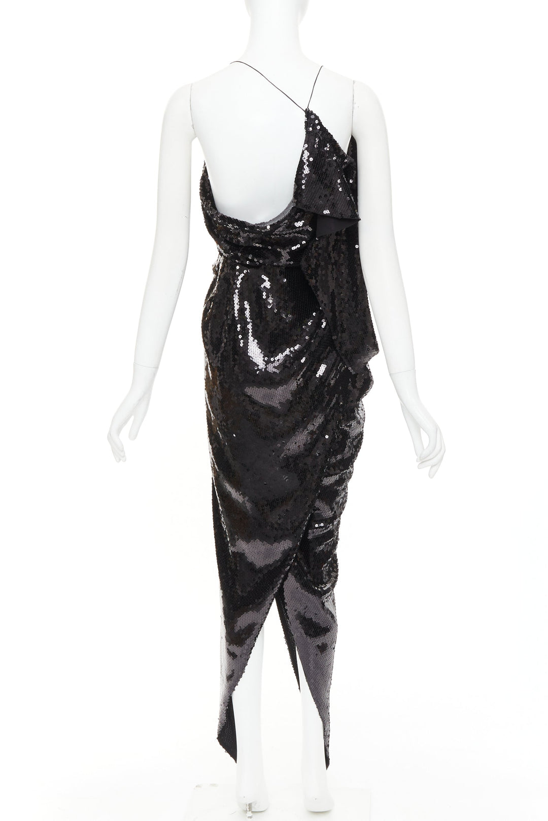rare ALEXANDRE VAUTHIER COUTURE SS2022 Runway black sequin drape high slit dress
