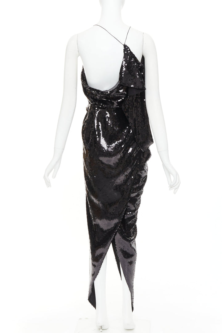 rare ALEXANDRE VAUTHIER COUTURE SS2022 Runway black sequin drape high slit dress