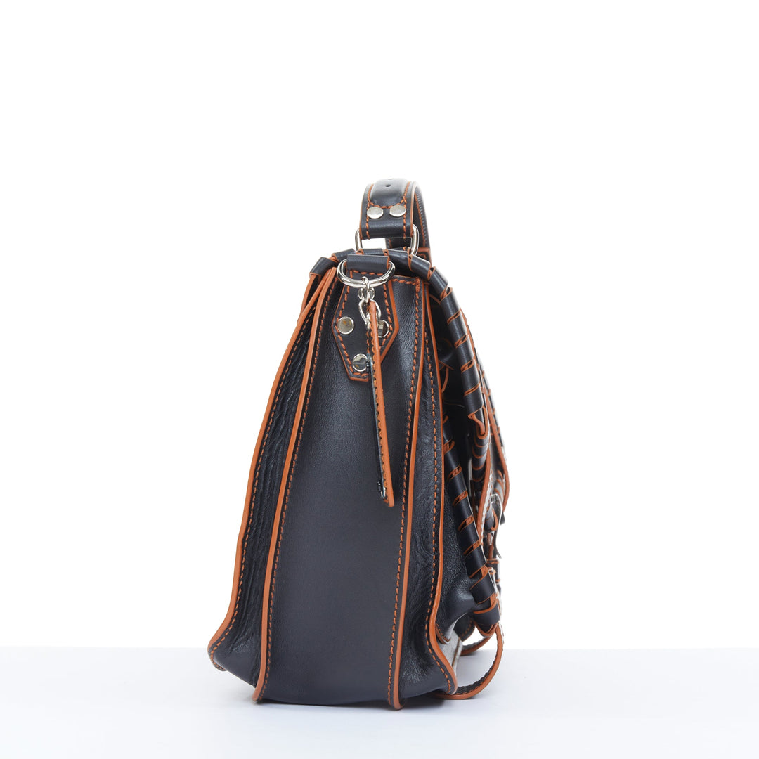 PROENZA SCHOULER PS1 Medium whipstitch black leather orange trim satchel bag OS