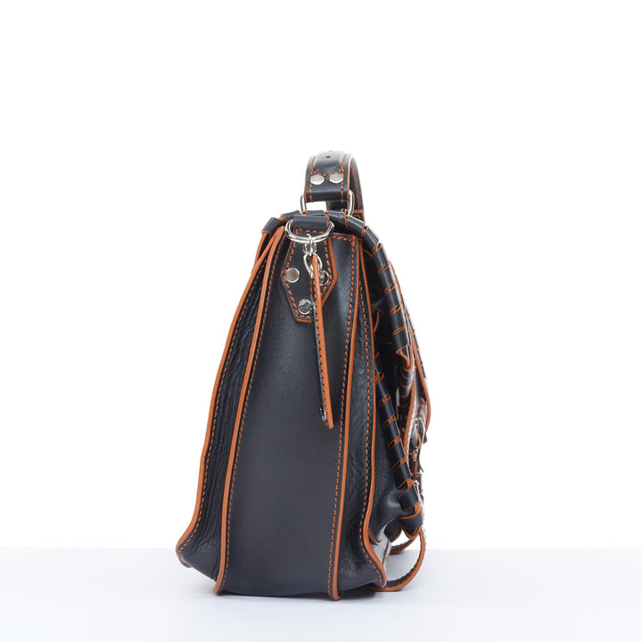 PROENZA SCHOULER PS1 Medium whipstitch black leather orange trim satchel bag OS