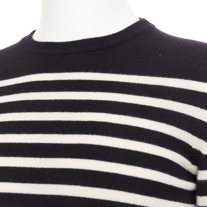 SAINT LAURENT 2017 100% Cashmere black white horizontal striped crew sweater XS