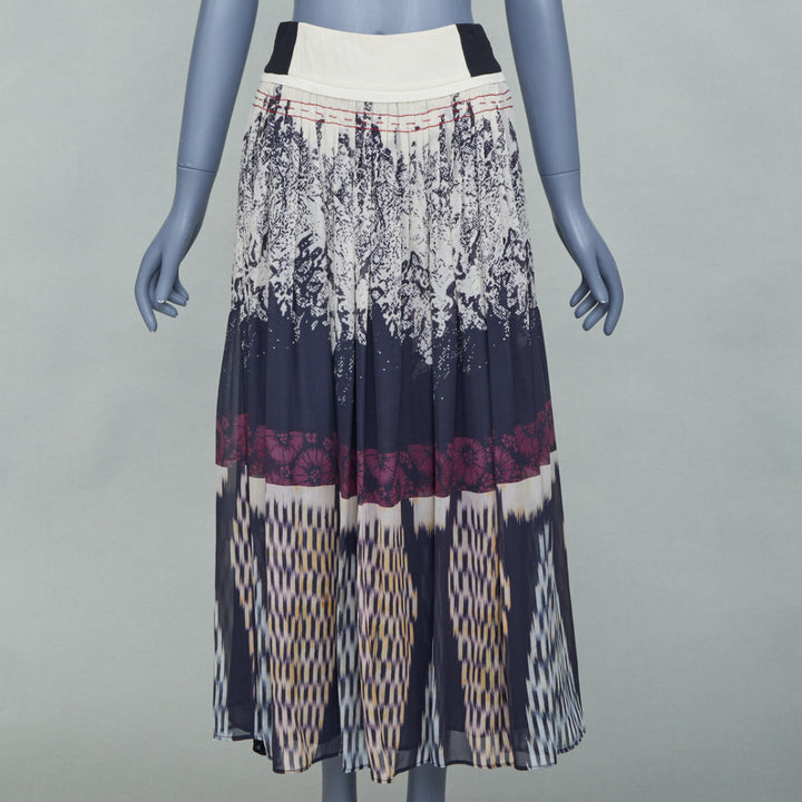 ETRO 2016 multicolored abstract woodcut print silk pleated maxi wrap skirt IT42