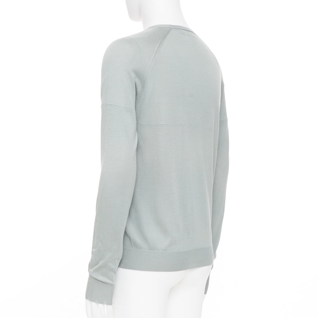 PRADA sage green grey panelled fine knit silk crewneck pullover sweater IT48 M