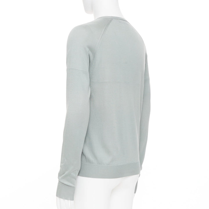 PRADA sage green grey panelled fine knit silk crewneck pullover sweater IT48 M