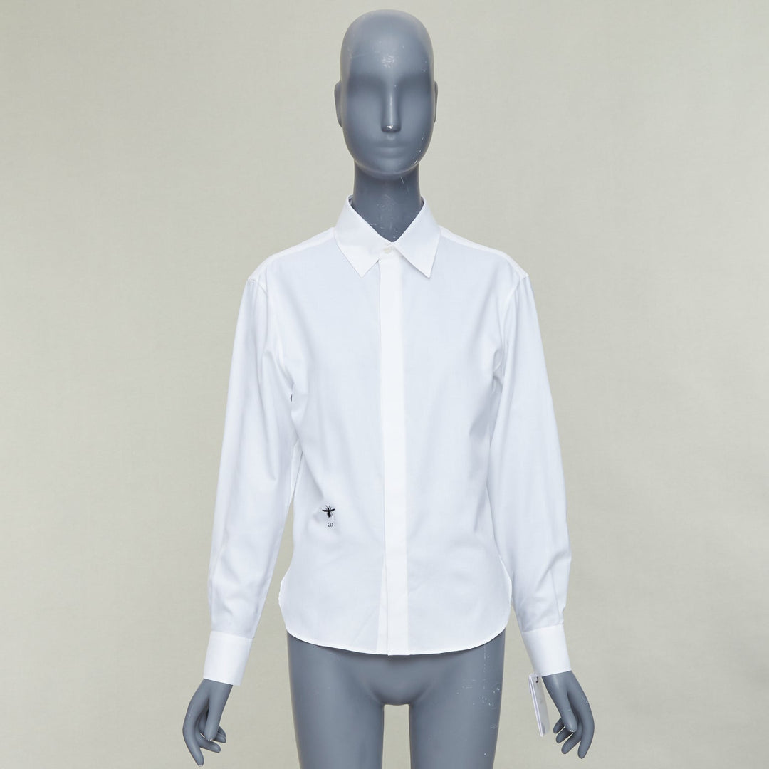 CHRISTIAN DIOR white cotton black CD bee embroidered classic shirt FR34 XS