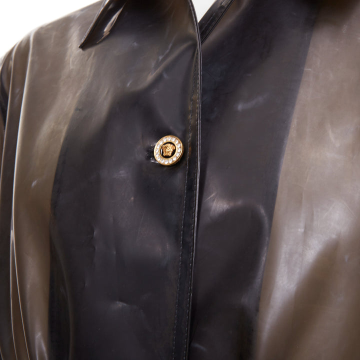 VERSACE 2019 black transparent latex pvc crystal single breasted coat EU38EU38