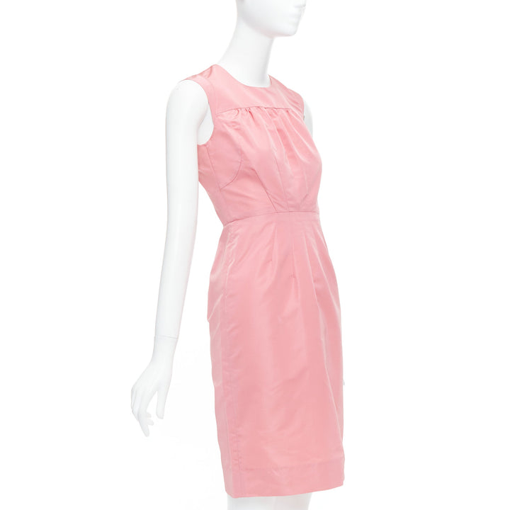 PRADA 2007 pink silk blend tafetta pleated fitted shift dress IT38 XS