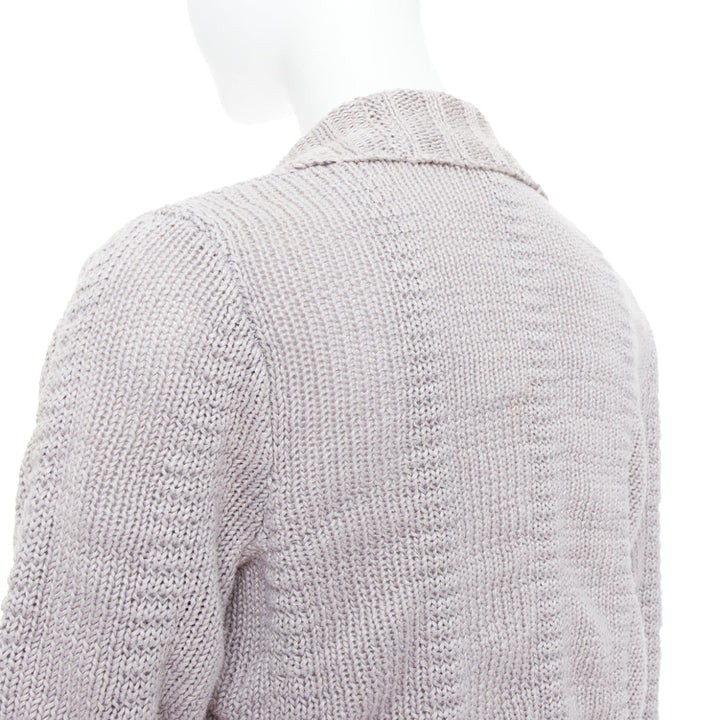 HELMUT LANG 100% linen light grey knit long sleeve open cardigan XS