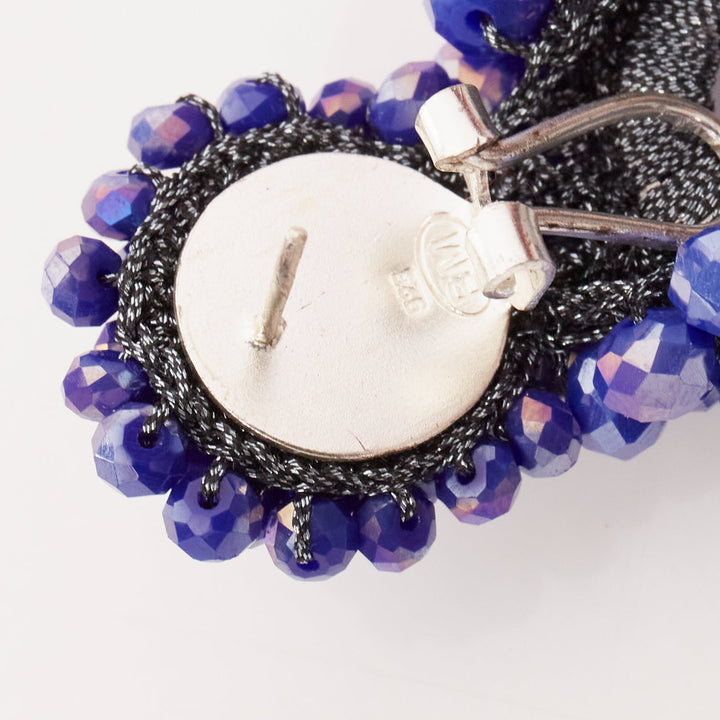 BIBI MARINI blue purple beaded lurex fabric hoop loop through earrings
